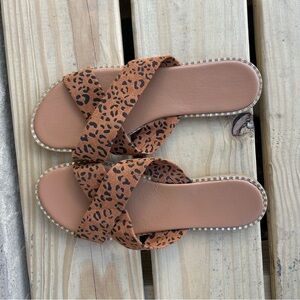 Spring Leopard Print Women's Sandals size 12 new without tags crisscross straps